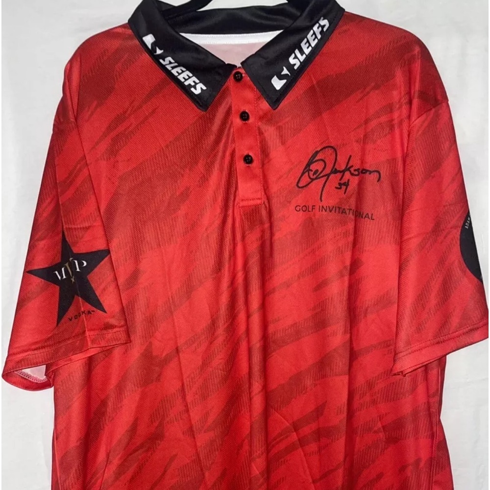 Men’s Sleefs  Bo Jackson Polo Style Short Sleeve Golf Shirt Size Xl Red & Black
